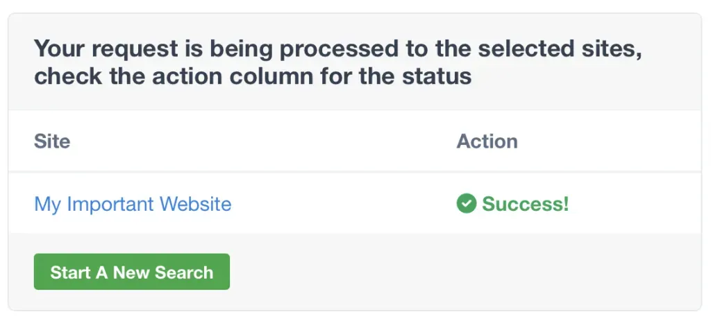 Confirmation screen showing the user account was updated successfully