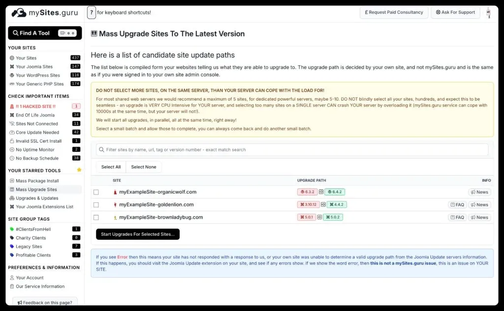 Mass Upgrade Sites To The Latest Version