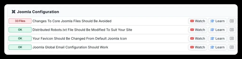extract of the mySites.guru service showing the Email Configuration test result