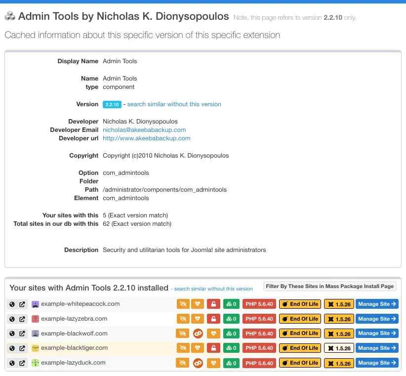 Screenshot of mySites.guru feature
