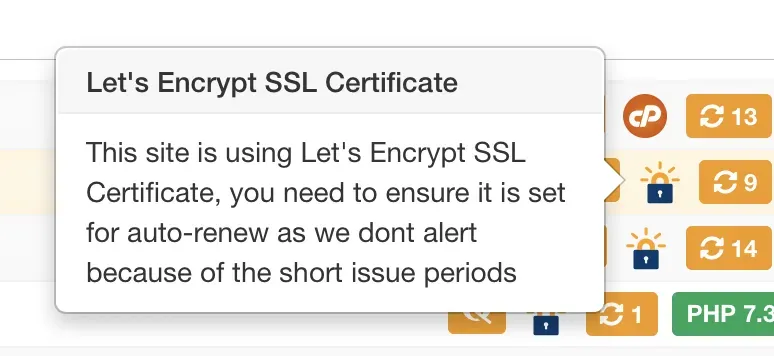 Screenshot of mySites.guru feature