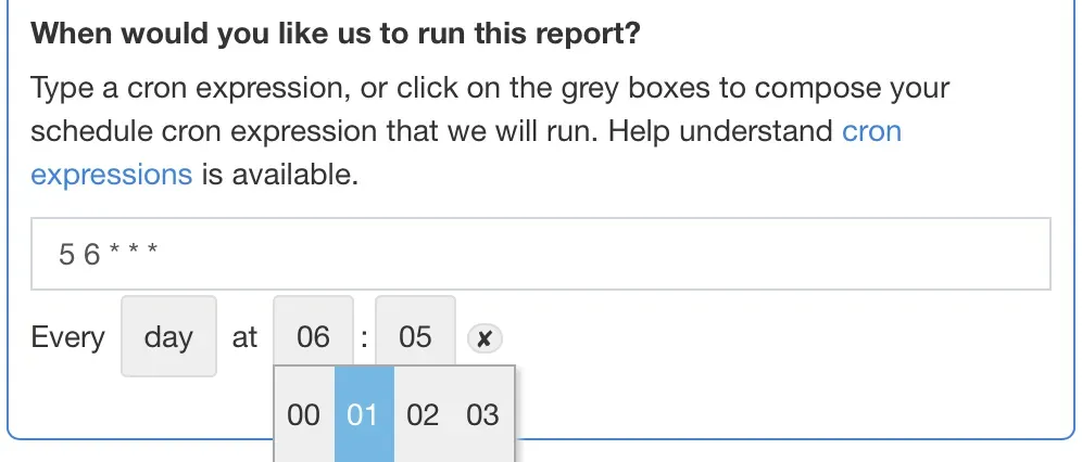 Cron schedule builder in mySites.guru showing day-of-week and time selection