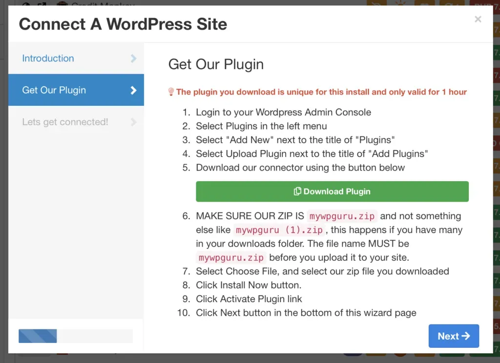 Screenshot of mySites.guru feature