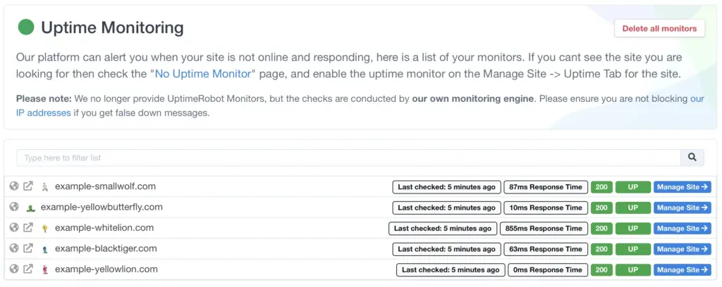 Screenshot of mySites.guru feature