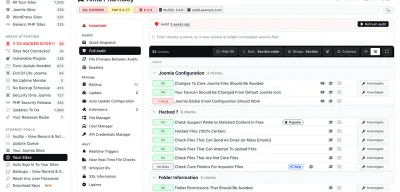 mySites.guru audit results showing file-level security scan