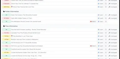 mySites.guru audit results showing file-level security scan