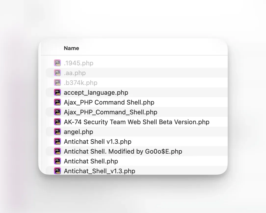 A list of known PHP backdoor and web shell files with dot-prefixed names