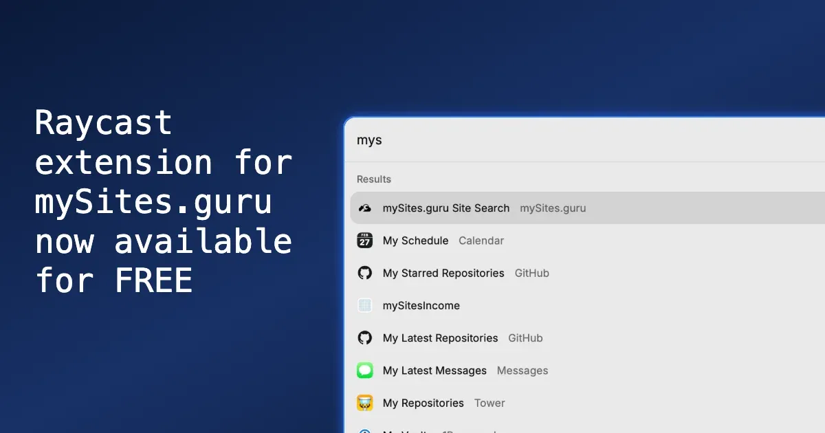 mySites.guru Raycast Extension for Mac