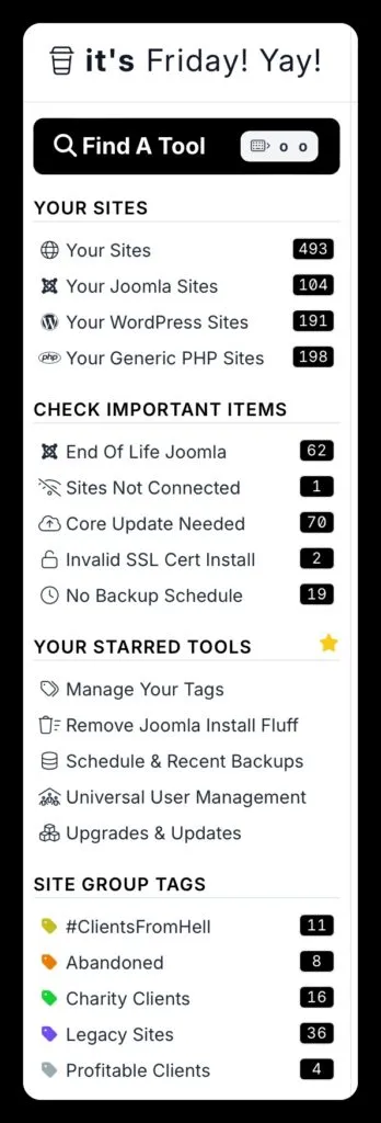 The mySites.guru left menu