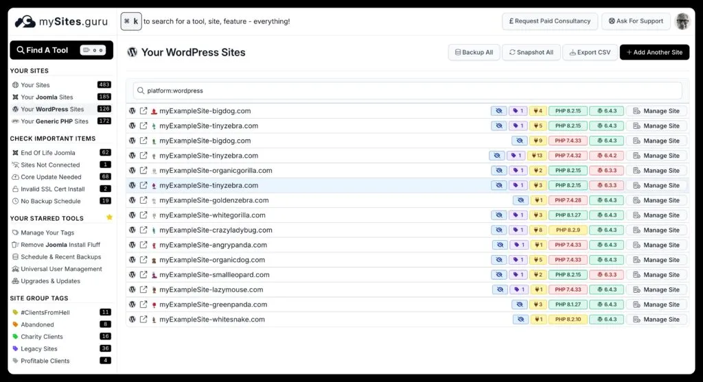 A dashboard for managing multiple wordpress sites in a single place