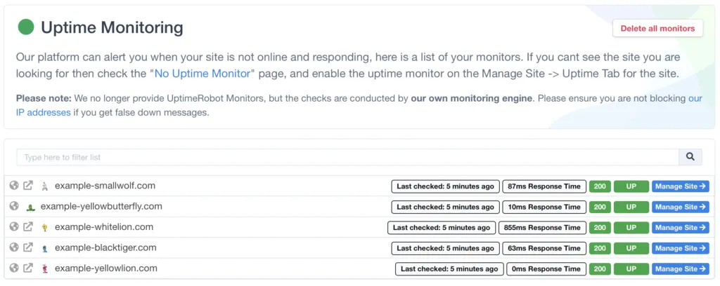 Screenshot of mySites.guru feature