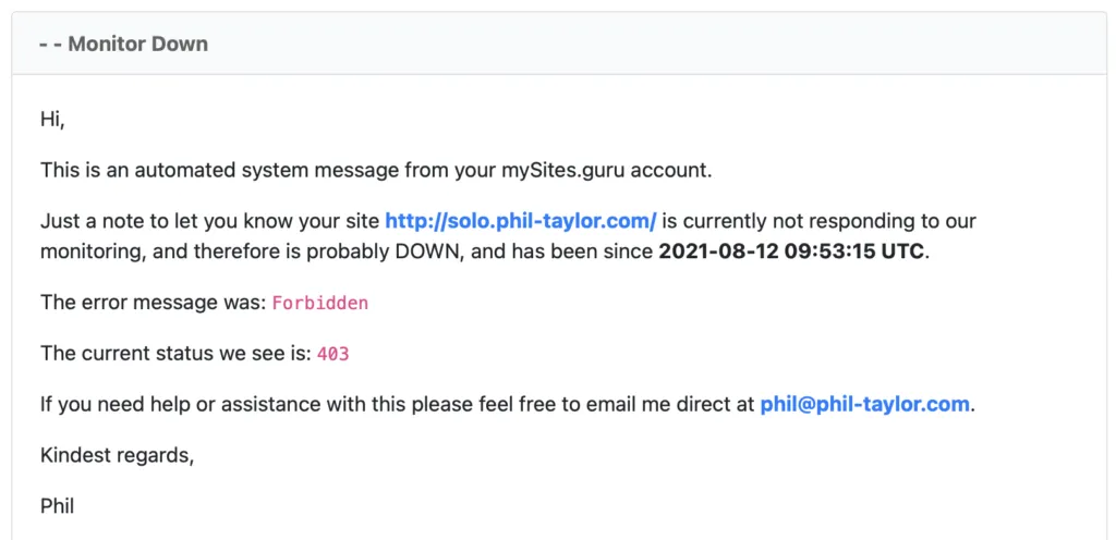 Screenshot of mySites.guru feature