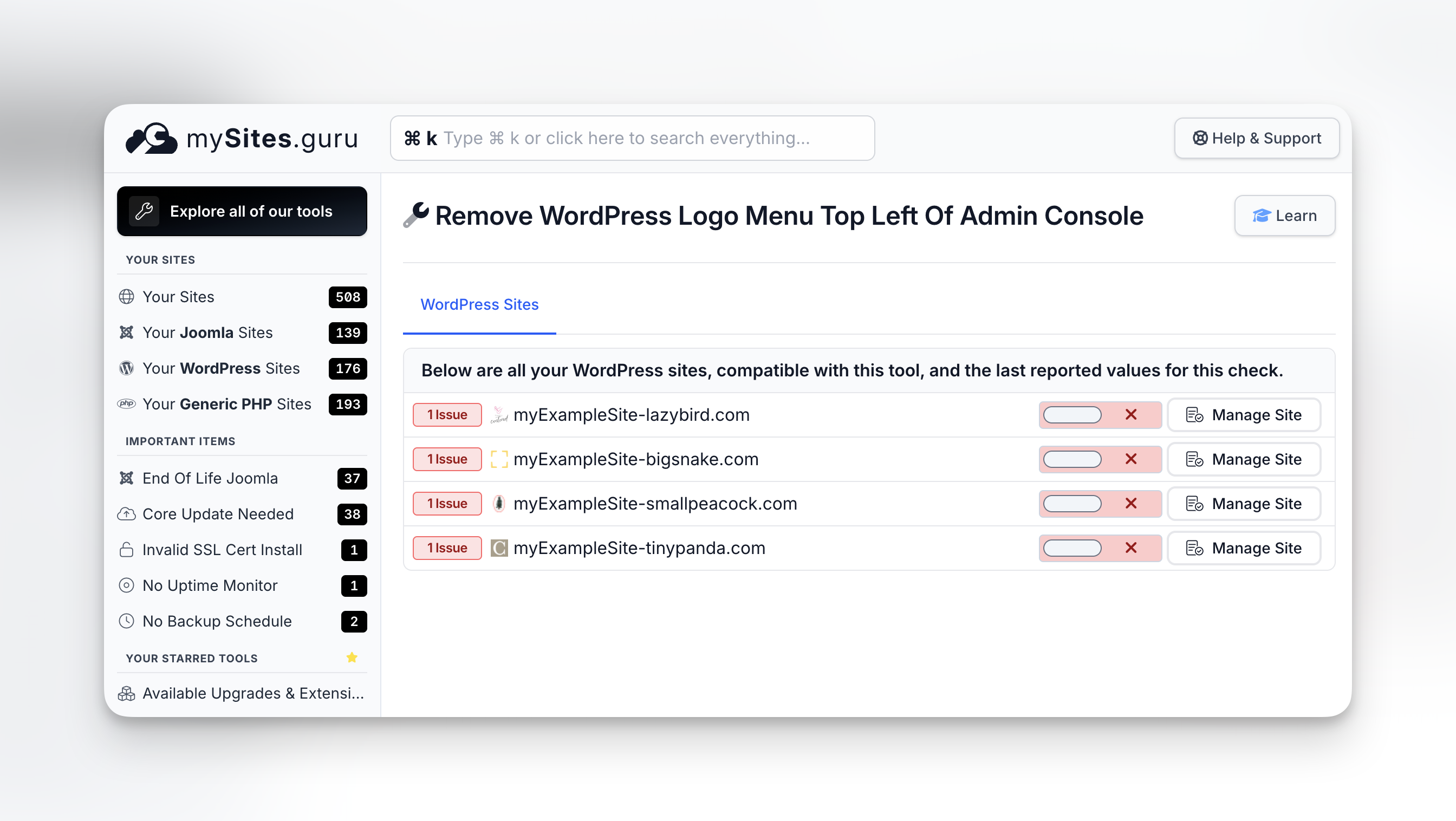 View and toggle the WordPress logo setting across all your WordPress sites at once